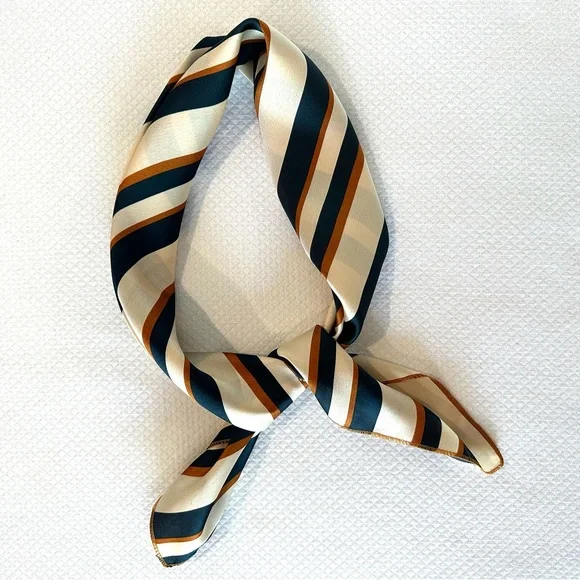 Striped Scarf Cream Navy & Copper 100% Polyester EUC‎