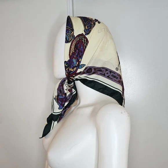 VTG Rare Elegant Cream/Multi Color Square Scarf
