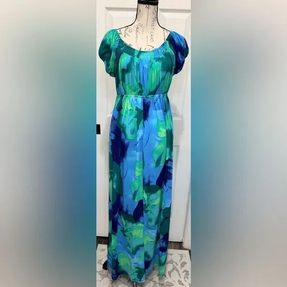 Dressbarn Vibrant Blue and Green Maxi Dress