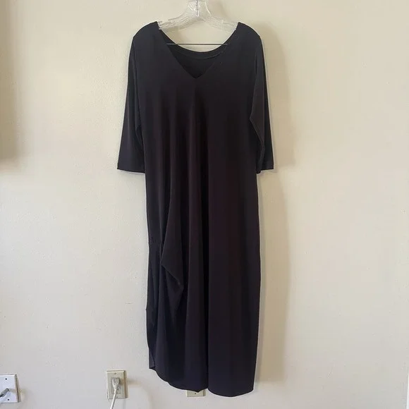 Sympli Womens Brown Purple Kaftan Maxi Drama Dress V Neck 3/4 Sleeve Size 10