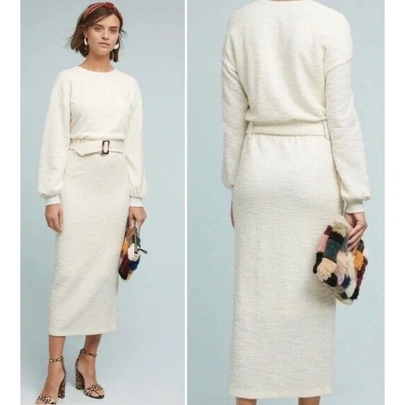 DOLAN Jacqueline Terrycloth Maxi Dress Belted Cream Size‎ S Petite