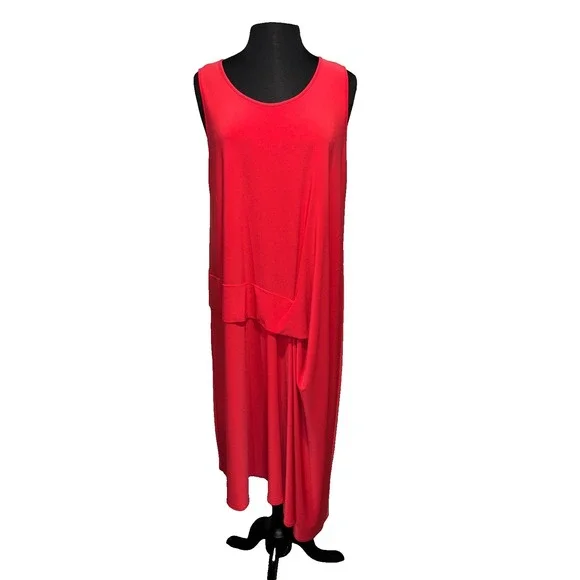 Sun Kim‎ Palm Beach Maxi Sleeveless Dress Size L Red Lagenlook NWT USA Made