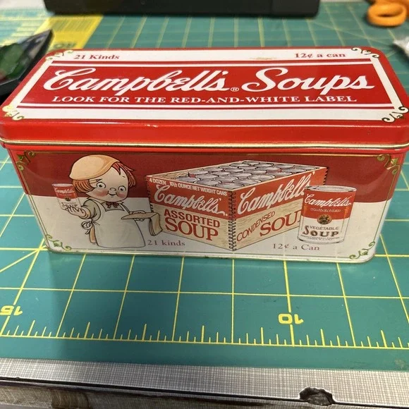 Vintage Campbell's Soup Metal Collectible Tin 12cents A Can 21 Kinds Cute!