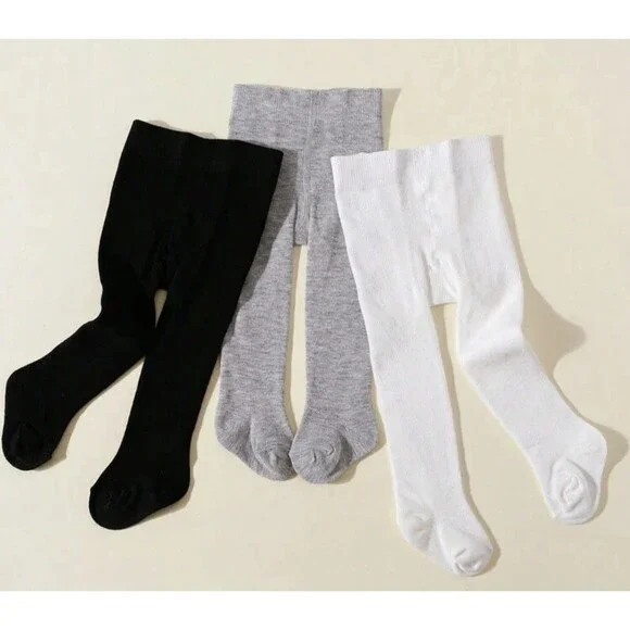Girls' Cable Knit Cotton Footed Tights Size XS 4-5 gray white black 3 pack