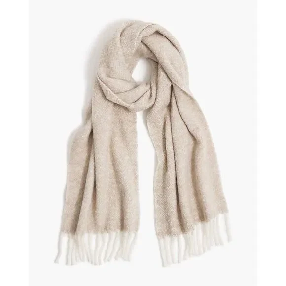 J. Crew Soft herringbone scarf Nantucket Fog wool blend new