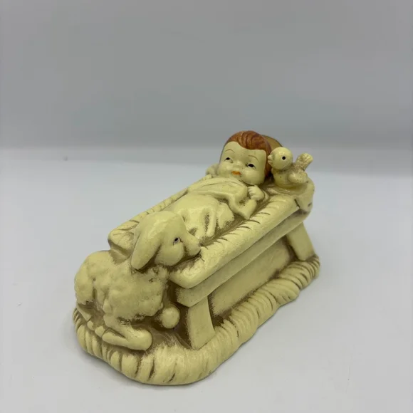 Vintage Lund’s Lites Baby Jesus Manger Figurine Korea Nativity Lamb Dove 1980s