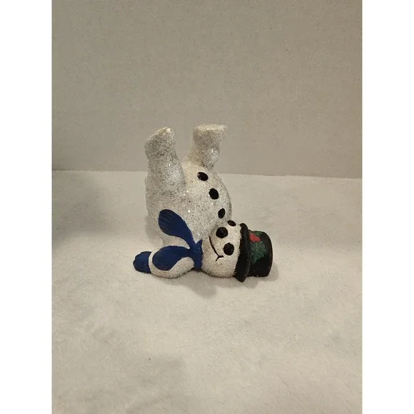 Vintage Snowman Christmas Figurine Blue Scarf Hat Breakable Holiday Decor