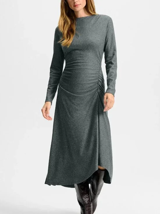 NWT Veronica Beard Theodora Wool Heather Gray Ruched Boat Neck Midi Dress S​