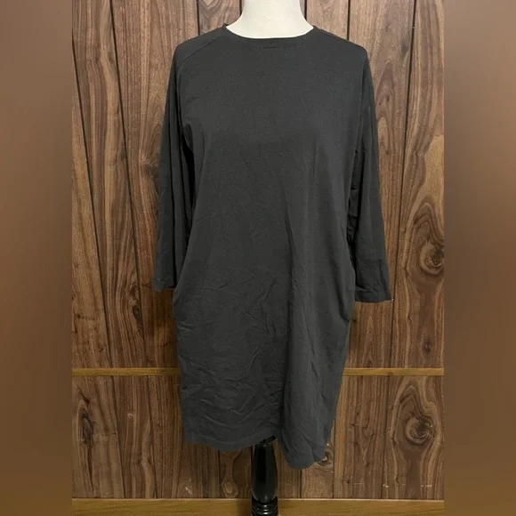 Eileen Fisher Gray Boxy Comfort Long Sleeve Lounge W/Pockets Knit Dress Sz S/P