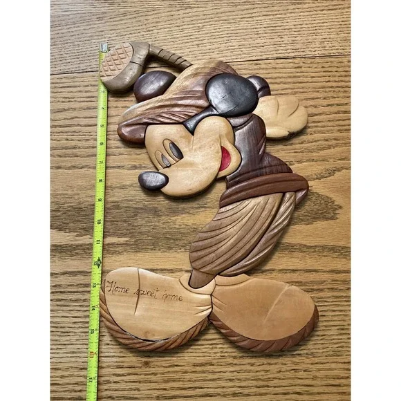 Disney Mickey Mouse Golfing Intarsia Wood Wall Art Home Sweet Home Handcrafted