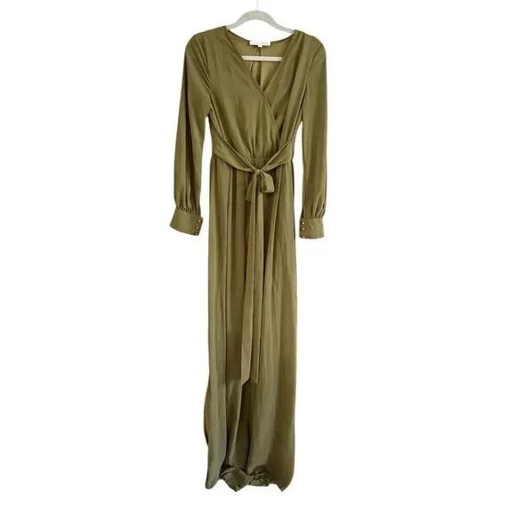 Baltic Born Womens olive greeen Long Sleeve Faux Wrap Chiffon Celene Maxi Dress
