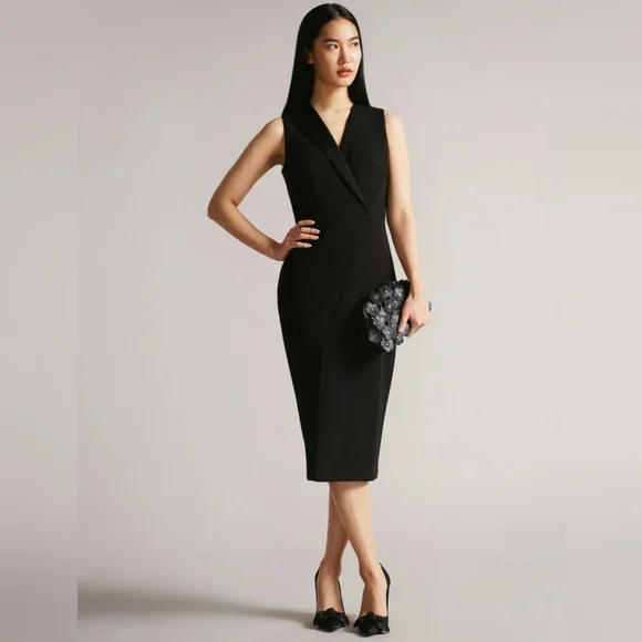 NWT Ted Baker‎ Black Sleeveless Sheath Dress Career Wear Office Classic