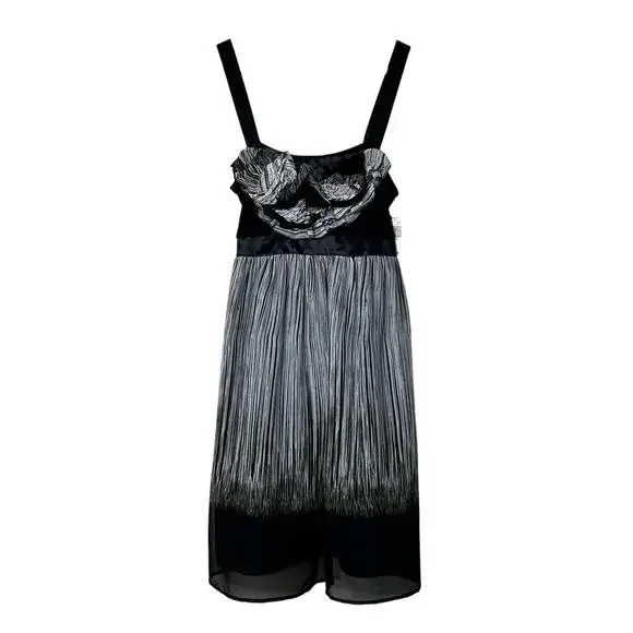 Burlapp NWT Dress‎ Size M Y2K Babydoll Chiffon Floral Botanical Sundress Black