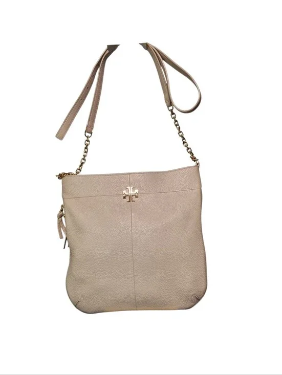 Tory Burch Beige Pebbled Leather Expandable Crossbody Bag