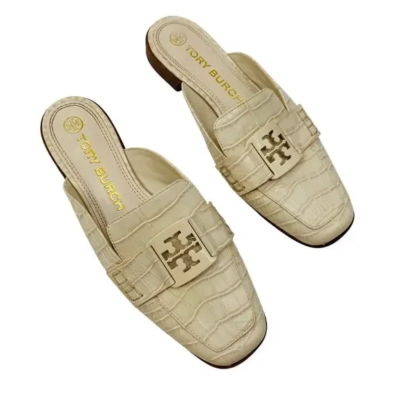 Tory Burch Cream Leather Georgia Mule Sandals