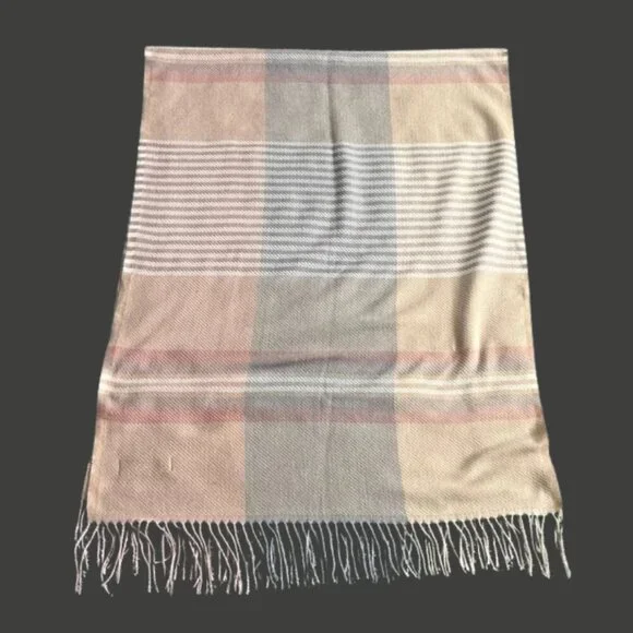 Erica Shamrock Soft Plaid Fringe Scarf / Wrap in Neutral Tones