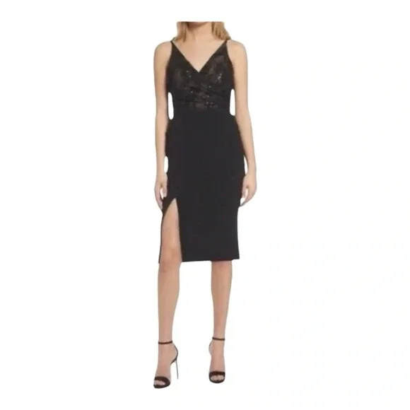 Dress the Population Giulia Sequin Bodice‎ Crepe Sheath Dress NWT Black XS