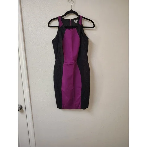 Worthington Purple Black Colorblock‎ Sheath Dress Sleeveless Mesh Panels Size 4