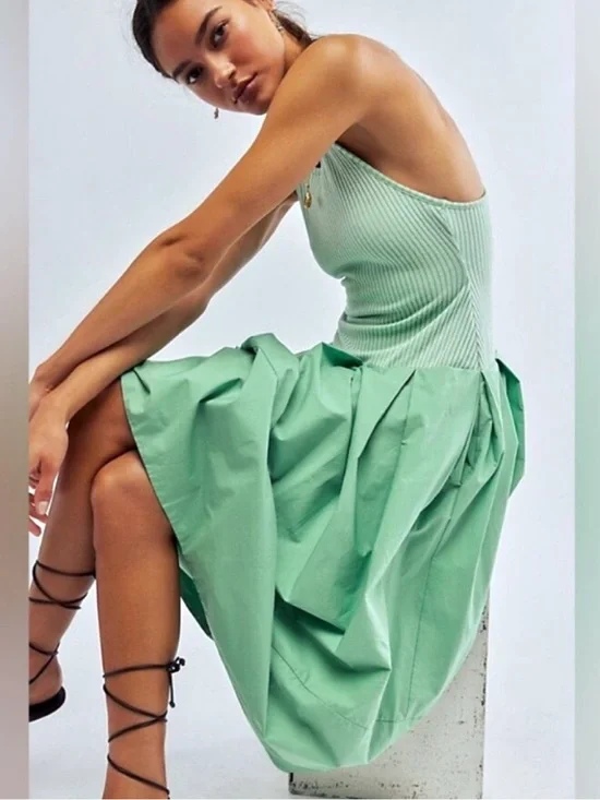 FREE PEOPLE Mint Ribbed Razor Back Pear Shape Sun Dress! 👗