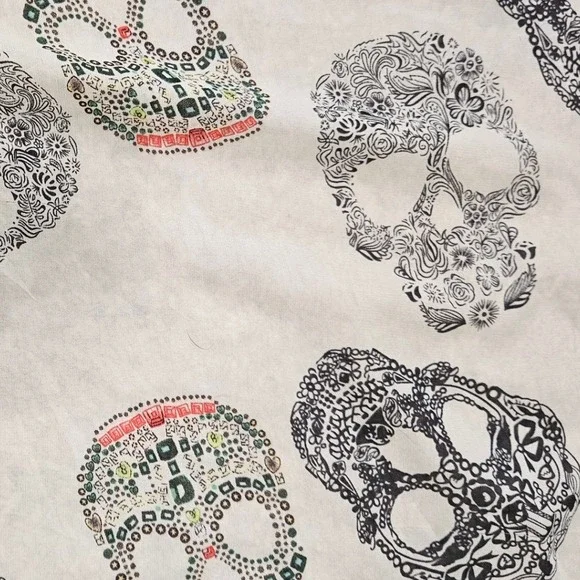 Floral Sugar Skull‎ Scarf Cream Black Gothic Dia de los Muertos Lightweight Wrap