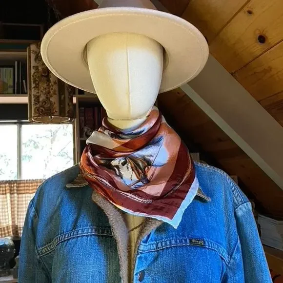 Horse Scarf Orange Rust White Square Large