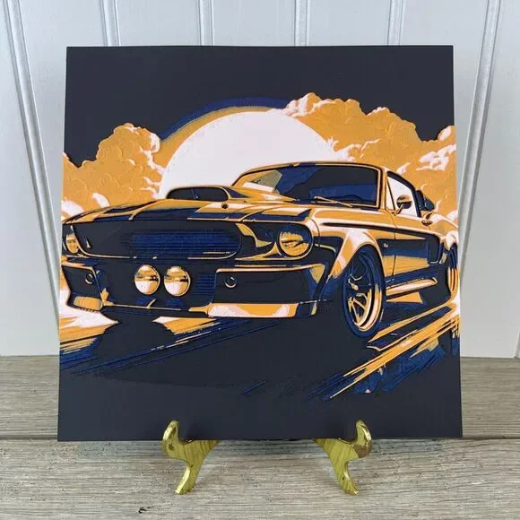 Mustang in the  Morning Sunrise, Wall Art, Car Art, Textured Art