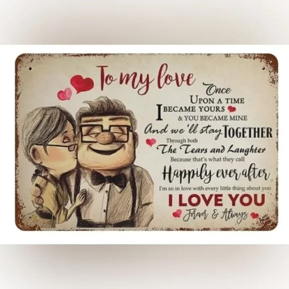 Vintage Metal Tin Sign Carl And Ellie To My Love Tin Signs 8X12 Inches