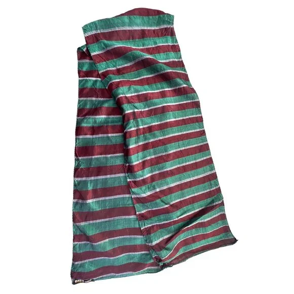 Vintage Stripe Colorblock Rectangle Scarf Lightweight Pure Silk Neck Wrap