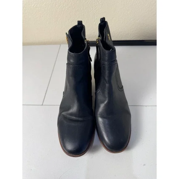 Tory Burch Leather Ankle Booties Women Size 8 Black Block Heel Minimalist Chic