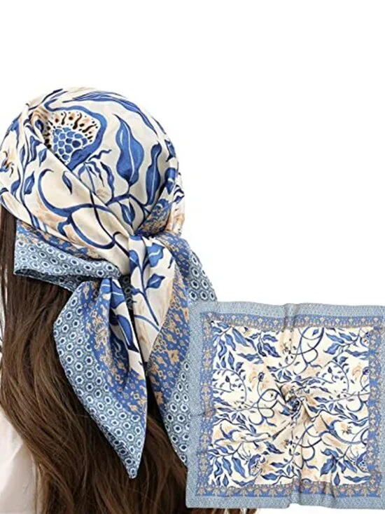 Women Light Blue Head Hair Scarf Like Satin Silk Scarf Sleeping Hair Wrapping