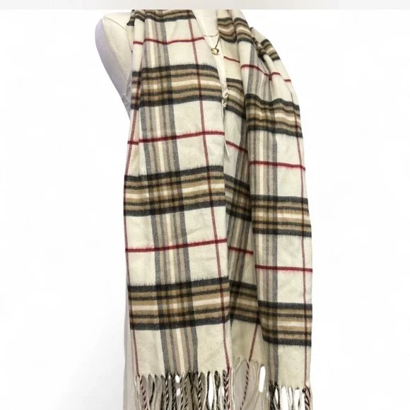 IV. Fraas| Cashmink Wide Check Plaid Fringe Unisex Scarf Cream Black Burgundy