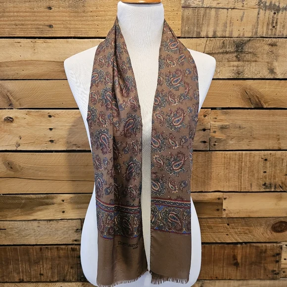 🐕 Vintage Roger Laurent Paris Brown Paisley Scarf 🐕