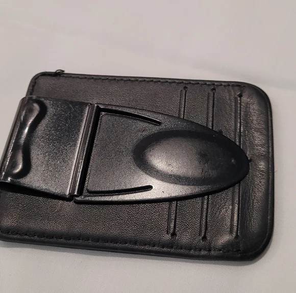 Black Leather Card & Momey Holder with Clip