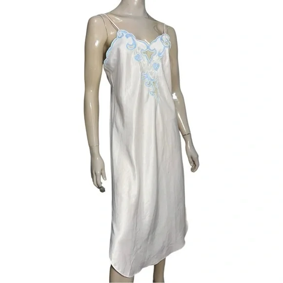 Natori Vintage Women’s Size S M Pale Pink Blue Lace Front Spaghetti Strap Gown