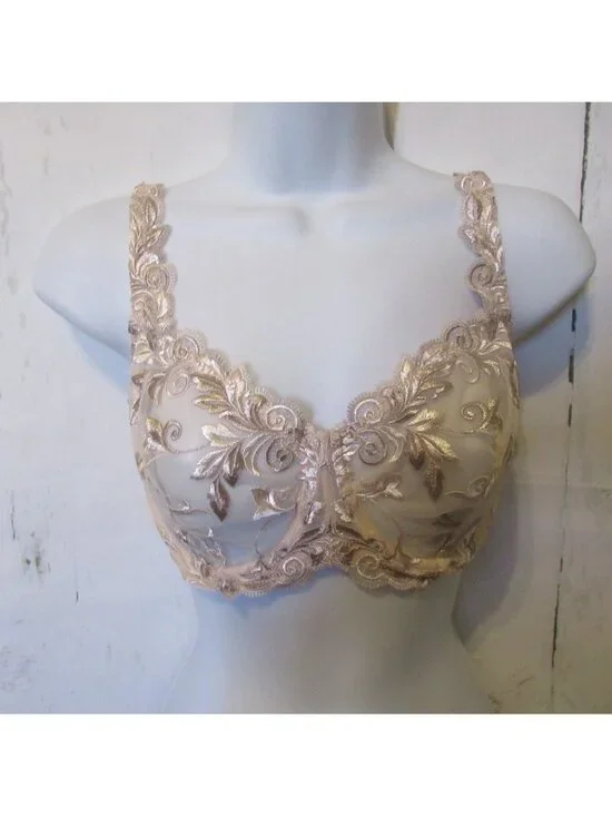 Soma Bra 34DD Beige‎ Tan Embroidered Sensuous Lace Underwire Unlined Sheer
