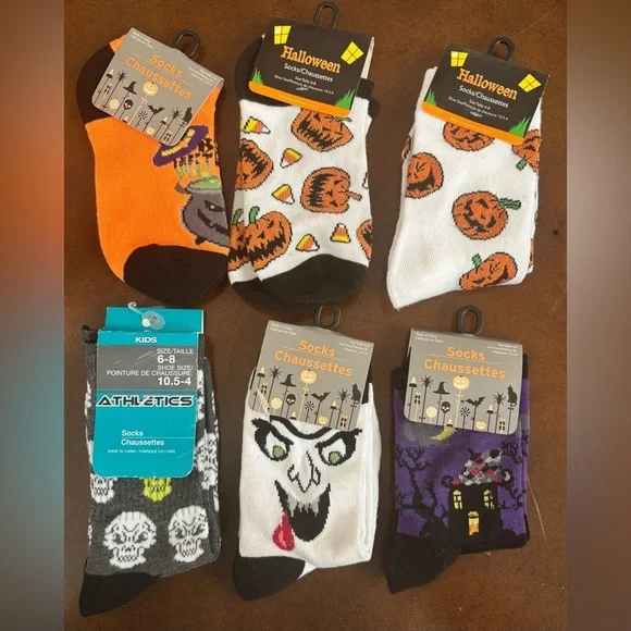 Halloween socks bundle 6 pairs girl youth shoe size 10.5 or 10 1/2-4 NWT NEW
