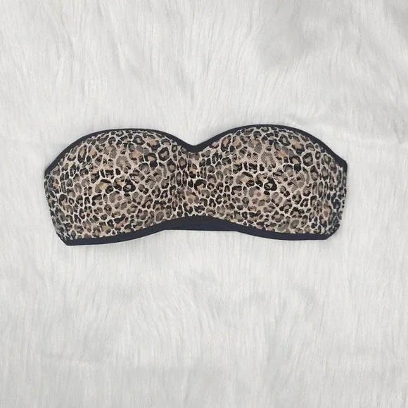 Victoria's Secret PINK Bandeau Bra Womens S Tan Leopard Excellent Strapless Mesh