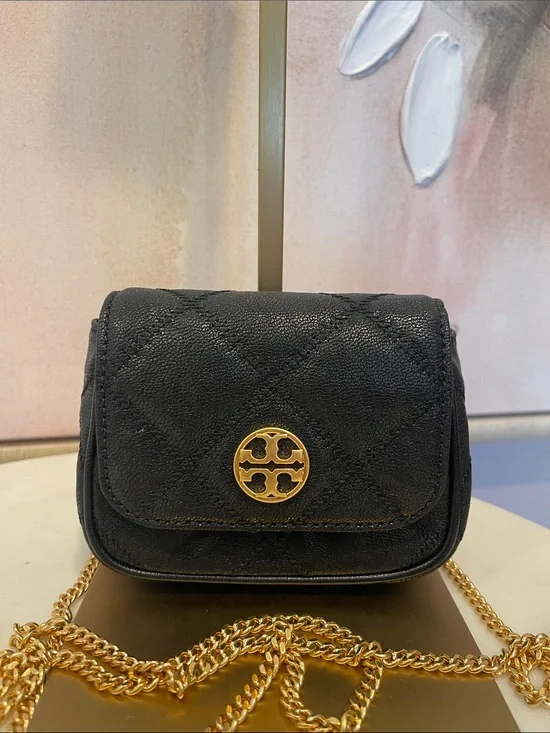 NWT Tory Burch Black Willa Micro Crossbody with Gold Logo