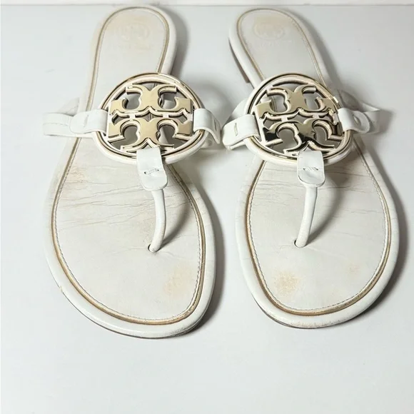 Tory Burch White and Gold Sandals