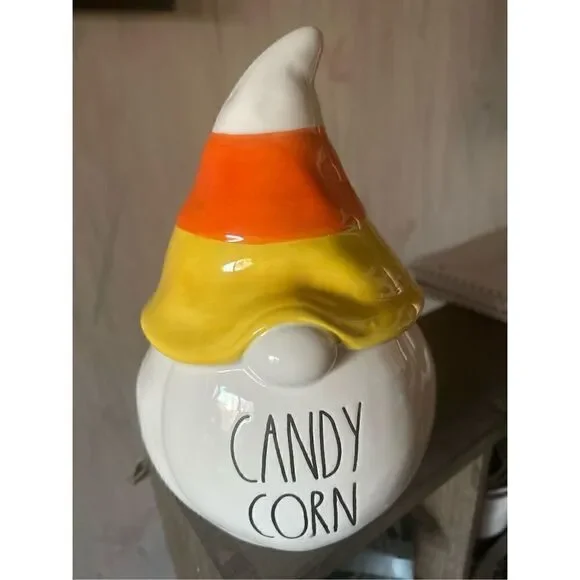 Rae Dunn  “Candy Corn” Ceramic Halloween Gnome Figurine
