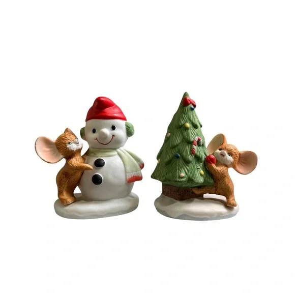 Vintage Homco 8905 2 Piece Christmas Snowman and Mouse Figures Set