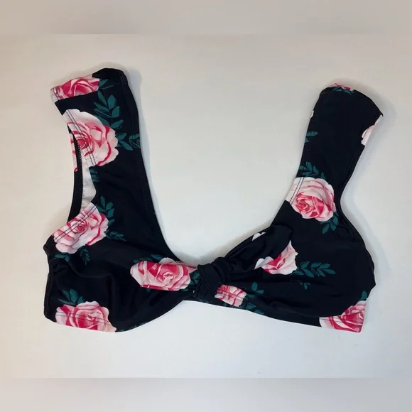 Cupshe Women's‎ Black Pink Floral Bralette Bikini Swimsuit Top Size S