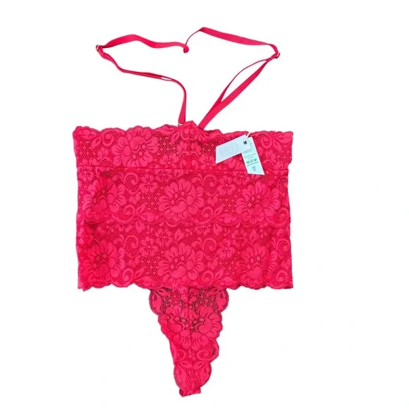 We are HAH Cigar Panty High Waisted Thong Red‎ Lace Adjustable Straps M NEW