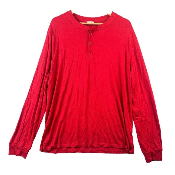 Eberjey Jersey Knit XL Red Tencel Modal Long Sleeve Henley Shirt Loungewear Top