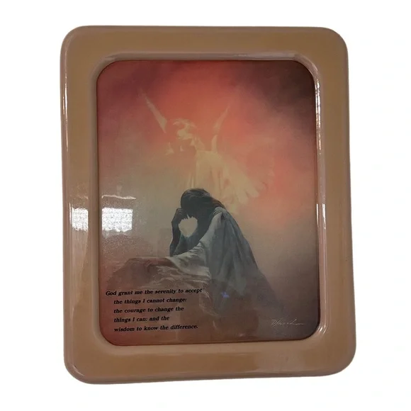 Jesus Praying Vintage 90s Retro Wood Framed Picture‎