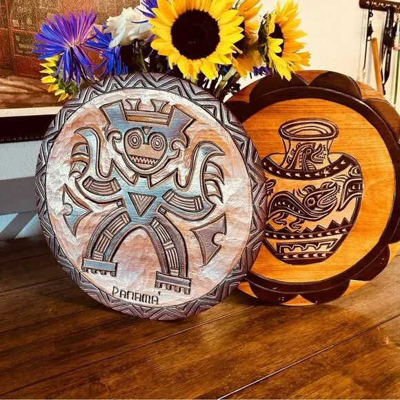2 Wooden Handcarved Wall Hanging  FROM PANAMA HANDMADE