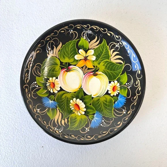 Vintage Russian Zhostovo Plate Wall Decor Handpainted Floral Folk Art‎