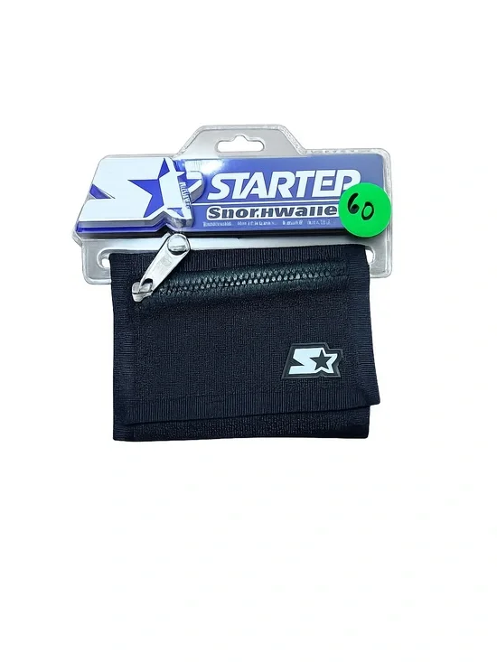 Starter Sport Wallet Black Nylon Tri-Fold Zipper Coin Pocket New On Card NOS