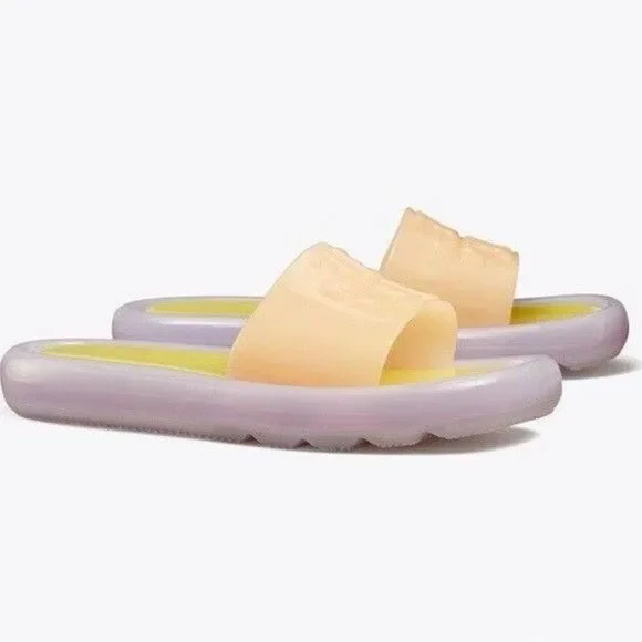 New Tory Burch Bubble Jelly Slide Sandal Peach/Citron Women’s 10.5
