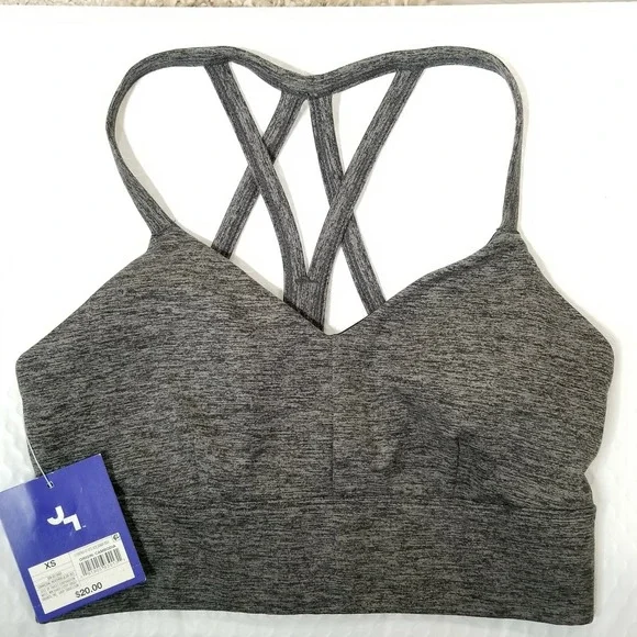 JoyLab Women Charcoal Heather Sports Bra XS Strappy‎ Back Workout Activewear